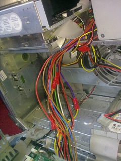 Inside the case, all the wires.